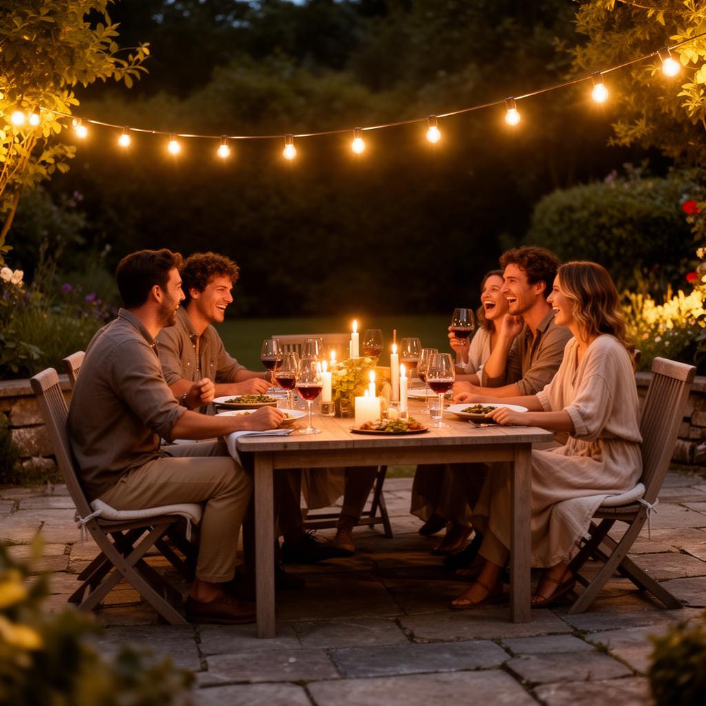 Abendessen mit Freunden auf der Terrasse